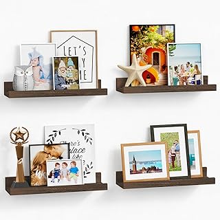 Forbena Wooden Floating Shelves with Lip for Wall, Dark Brown Picture Ledge Shelf for Books Photo Framses, Rustic Farmhouse Hanging Wall Shelves for Bedroom Office Kitchen (Set of 4, Solid Wood)