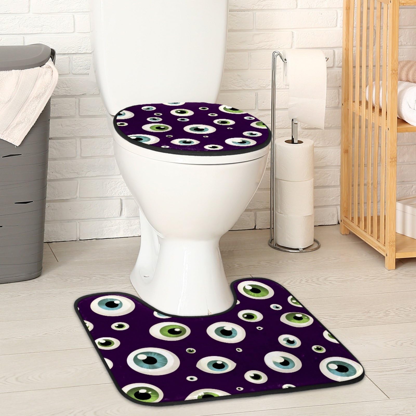 2 Pieces Flannel Toilet Contour Mat and Toilet Lid Cover, Soft Toilet Lid Cover Set Machine Washable Non Slip Contour Mat for Bathroom Decor Accessories