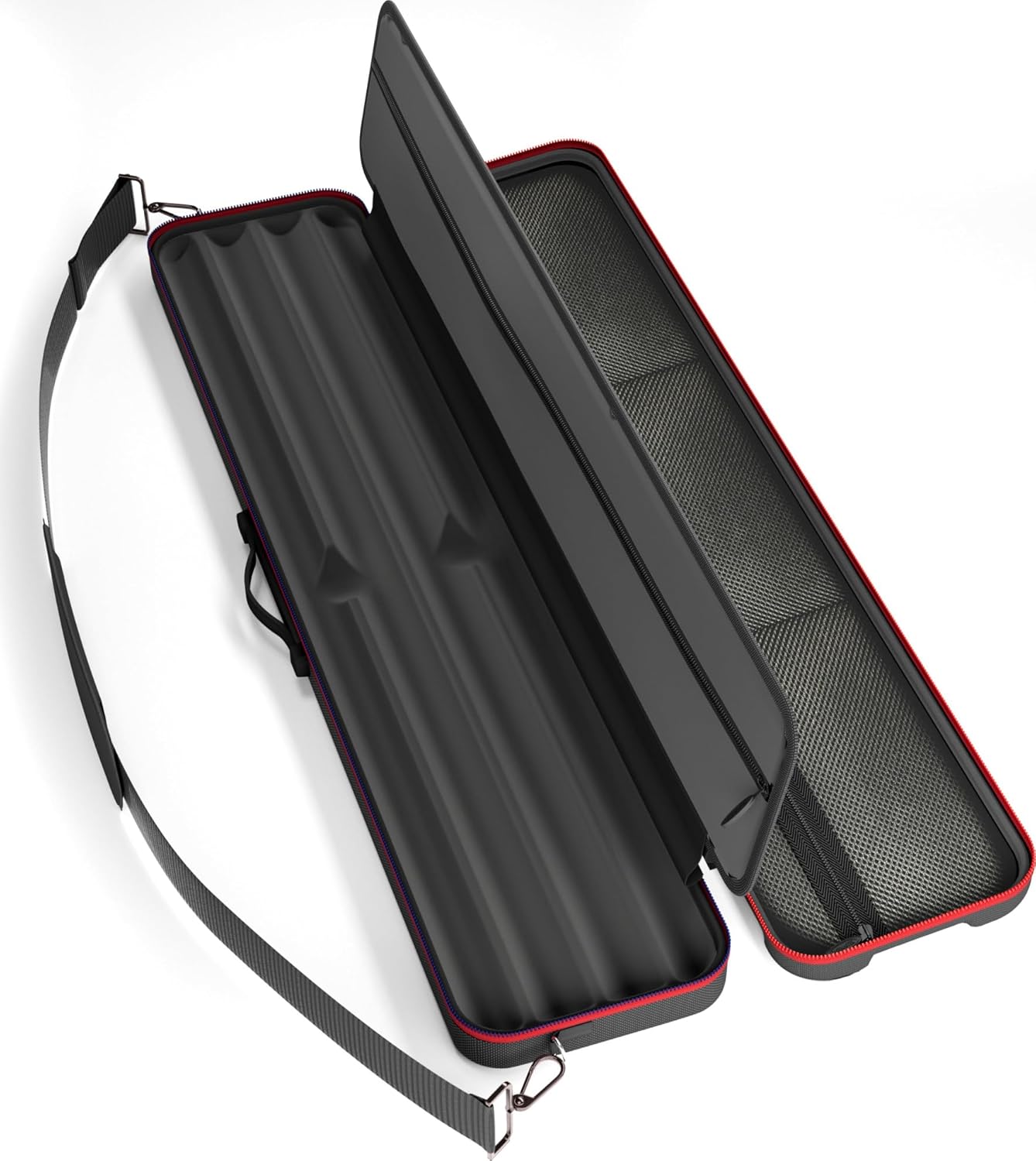 Casemaster Parallax Guard 2x2 Billiard Cue Case, Holds 2 Butts and 2 Shafts, Foam-Padded Pool Stick Case, Water-Resistant 600D Oxford, Zippered Pockets, Rubberized Handle