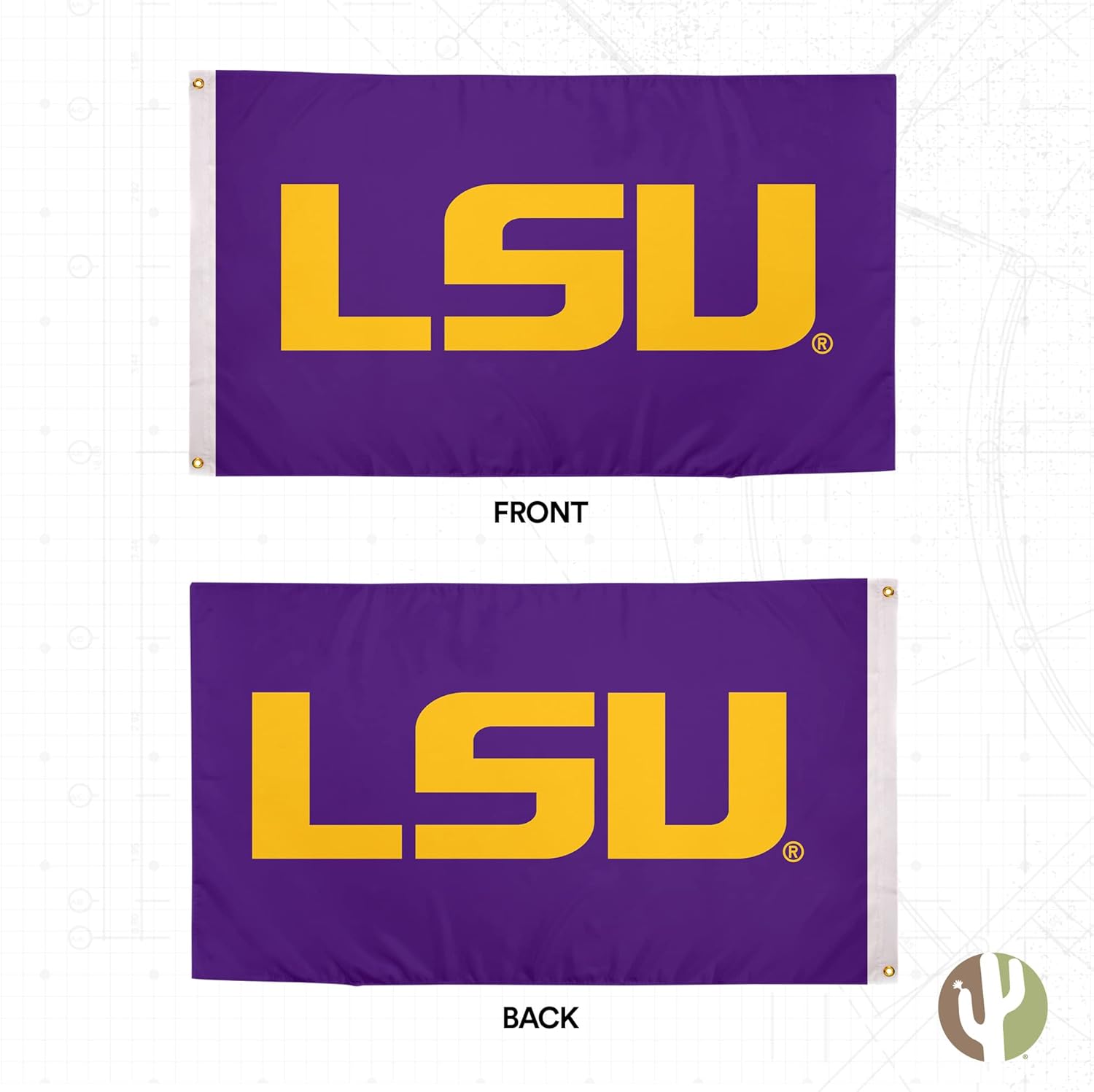 Desert Cactus LSU Flag Double Sided Tigers Geaux Louisiana State University Banners 100% Polyester Indoor Outdoor 3x5 feet Flags (Double Sided - Flag 1) - Image 2