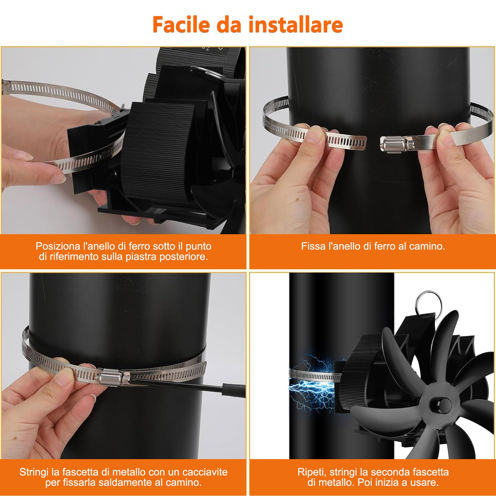 Fwiull Ventola Stufa Legna Magnetico, Ventilatore per Stufa a Legna con 7 Pales con Termometro, Ventilatore Stufa da Tubo, Silenzioso Alimentato Calore, Ecologico Ventola Stufa per Camino/Pellet/Gas