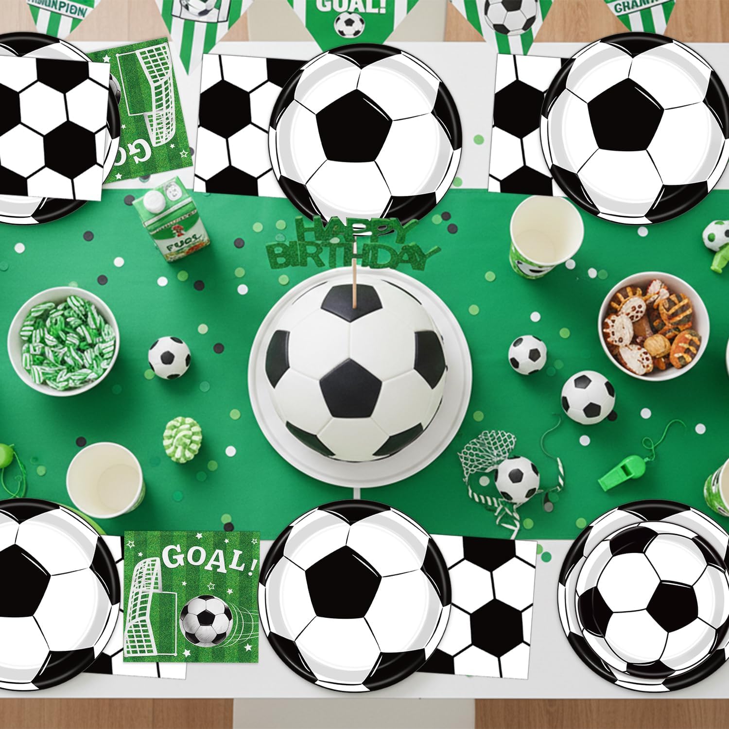150 PCS Soccer Plates and Napkins, Soccer Party Supplies Disposable Paper Plates and Napkins Tableware Set for Boys Sports Soccer Birthday Party Decorations, Serves 50 - Image 3