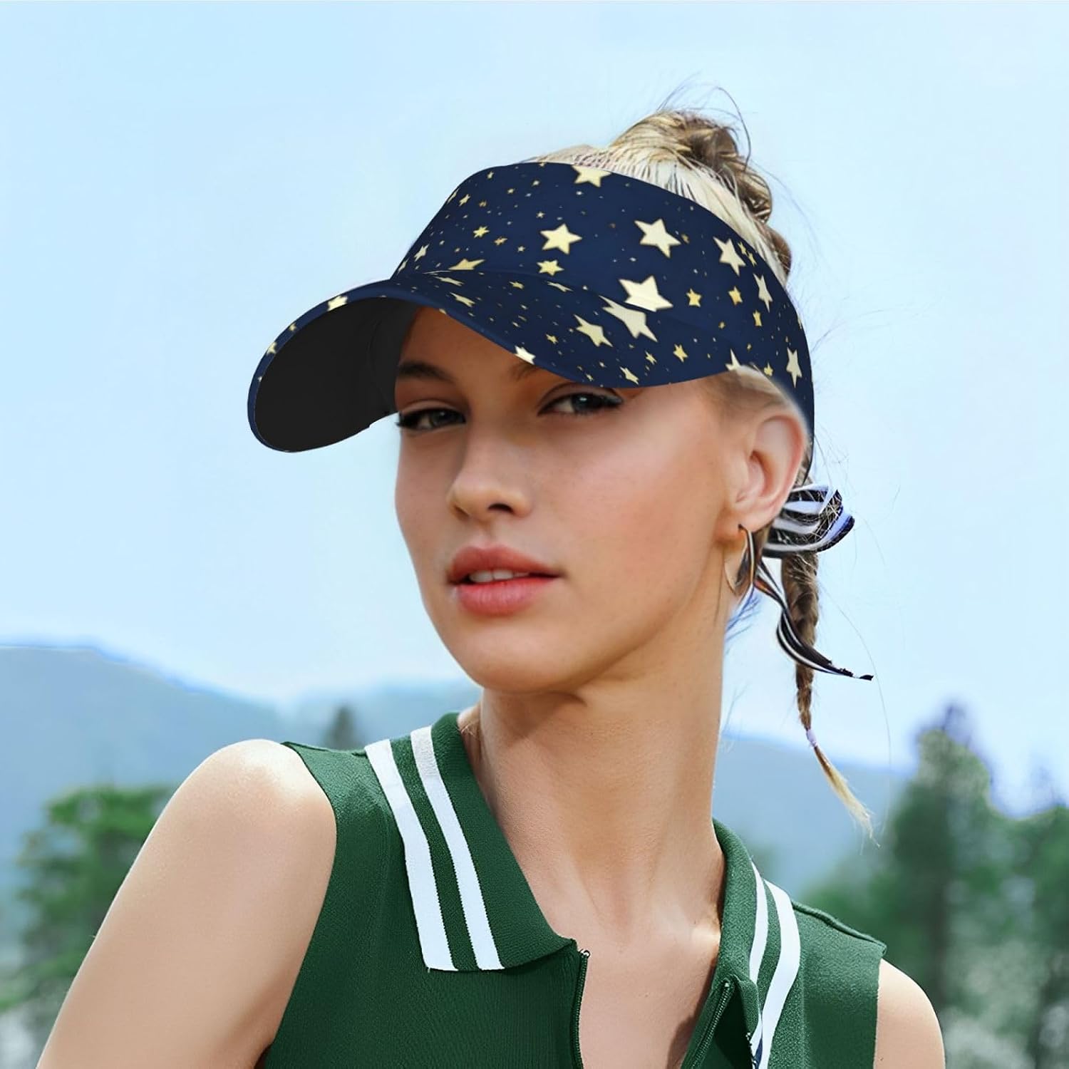Navy Blue Sky and Star Print Sun Visor Hats for Women Men Adjustable Sports Golf Running Sun Caps