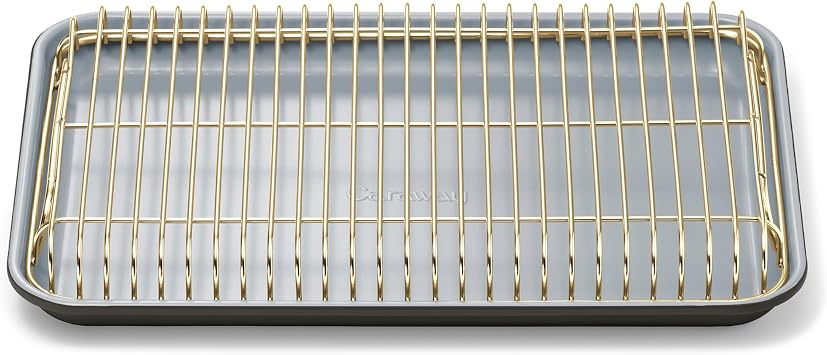 Caraway Non-Stick Ceramic Baking Sheet & Cooling Rack - Ceramic Coated - Non-Toxic, PTFE & PFOA Free - Perfect for Baking, Roasting, and More - Small 13" x 9" - Black