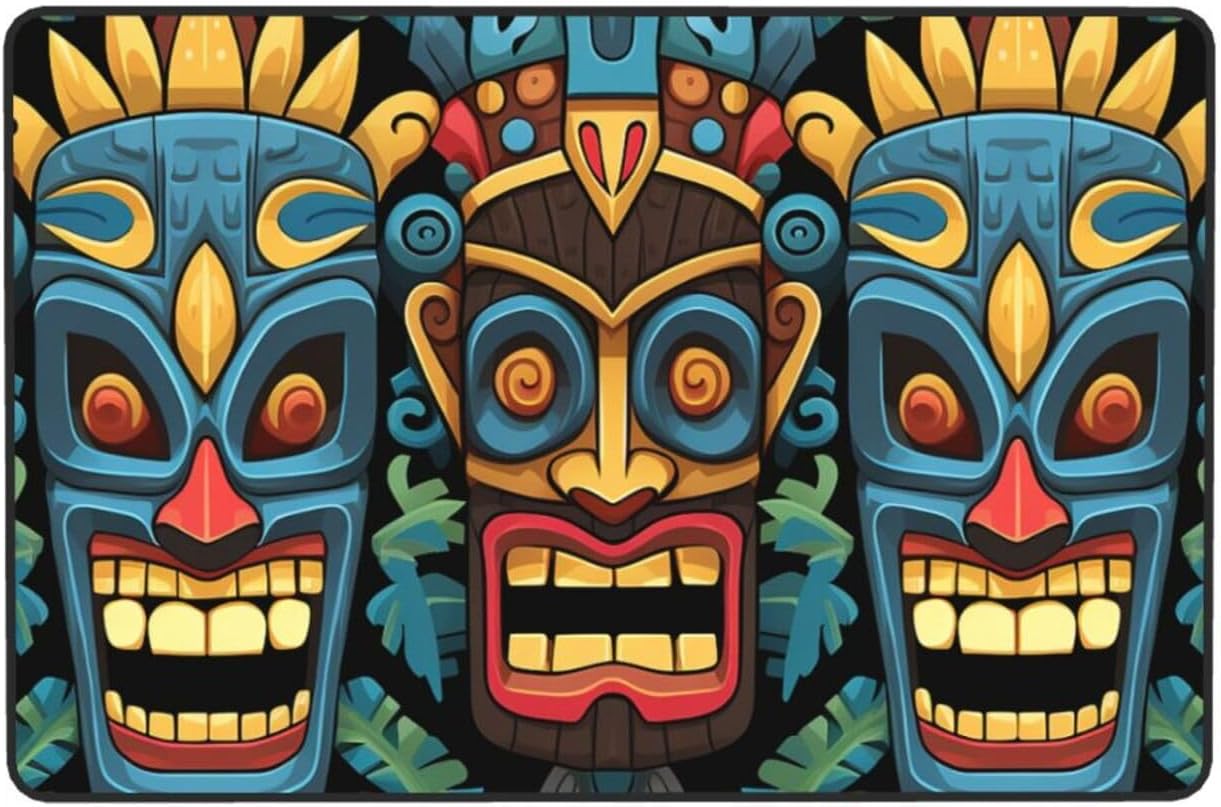Area Rug Absorbent Non-Slip Floor Mats 36"X24" Washable Throw Carpet Colorful Tiki Mask Pattern Living Room Rugs Large Soft Indoor Floor Carpet for Bedroom Kitchen Laundry Office