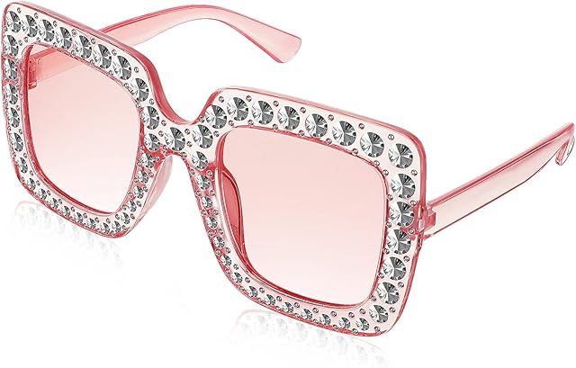 Oversized Rhinestone Sunglasses Square Unisex Diamond Bling Bling Glasses Women Crystal Sunglasses Thick Frame Sunglasses Women's Sunglasses for Men Women Dress Costume Accessories