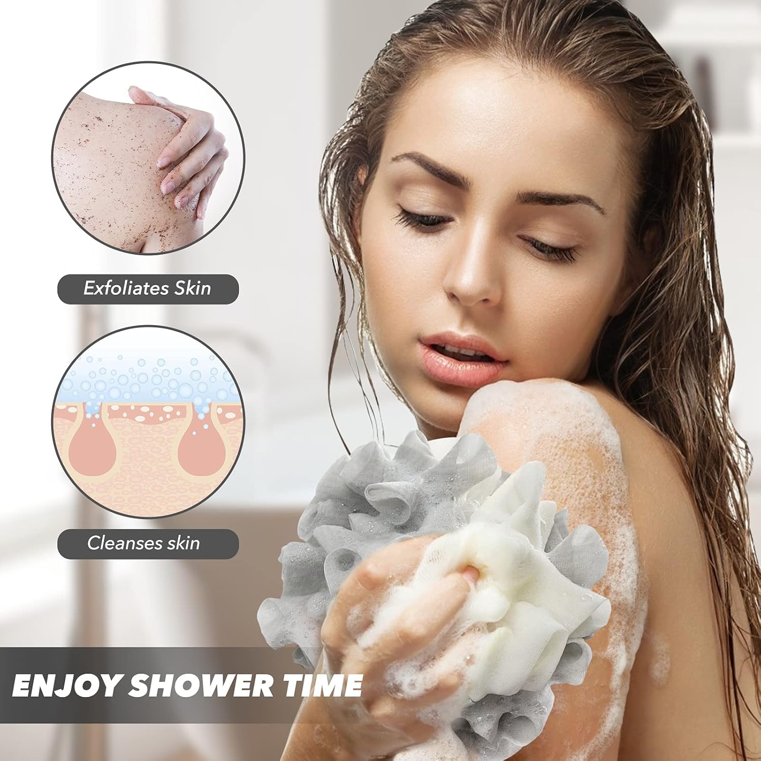 Bath Shower Loofahs Sponge XL (85g/pcs) Large Mesh Pouf Shower Ball for Body Wash, Soft Body Scrubber Exfoliating for Silky Skin, Full Cleanse, Lather Pack of 4 - Perfect Beauty Bathing Accessories : Beauty & Personal Care