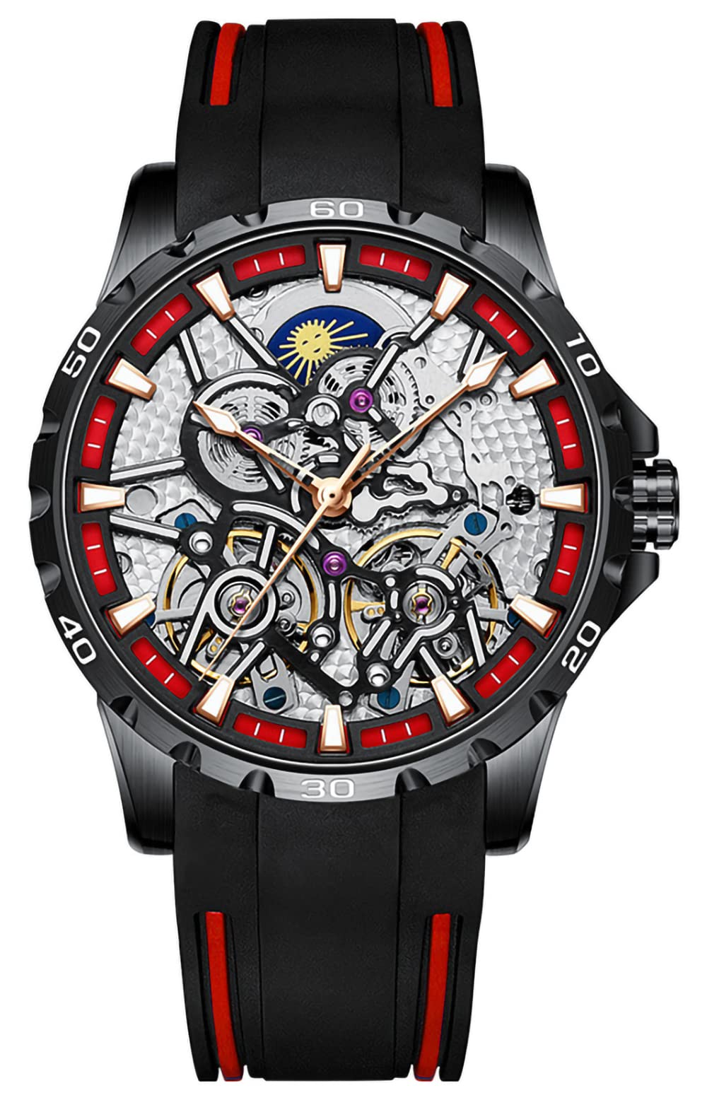 Orblanco スケルトン自動巻き時計 Amazon | 腕時計 メンズ スケルトン自動巻き デュアル 振り子車