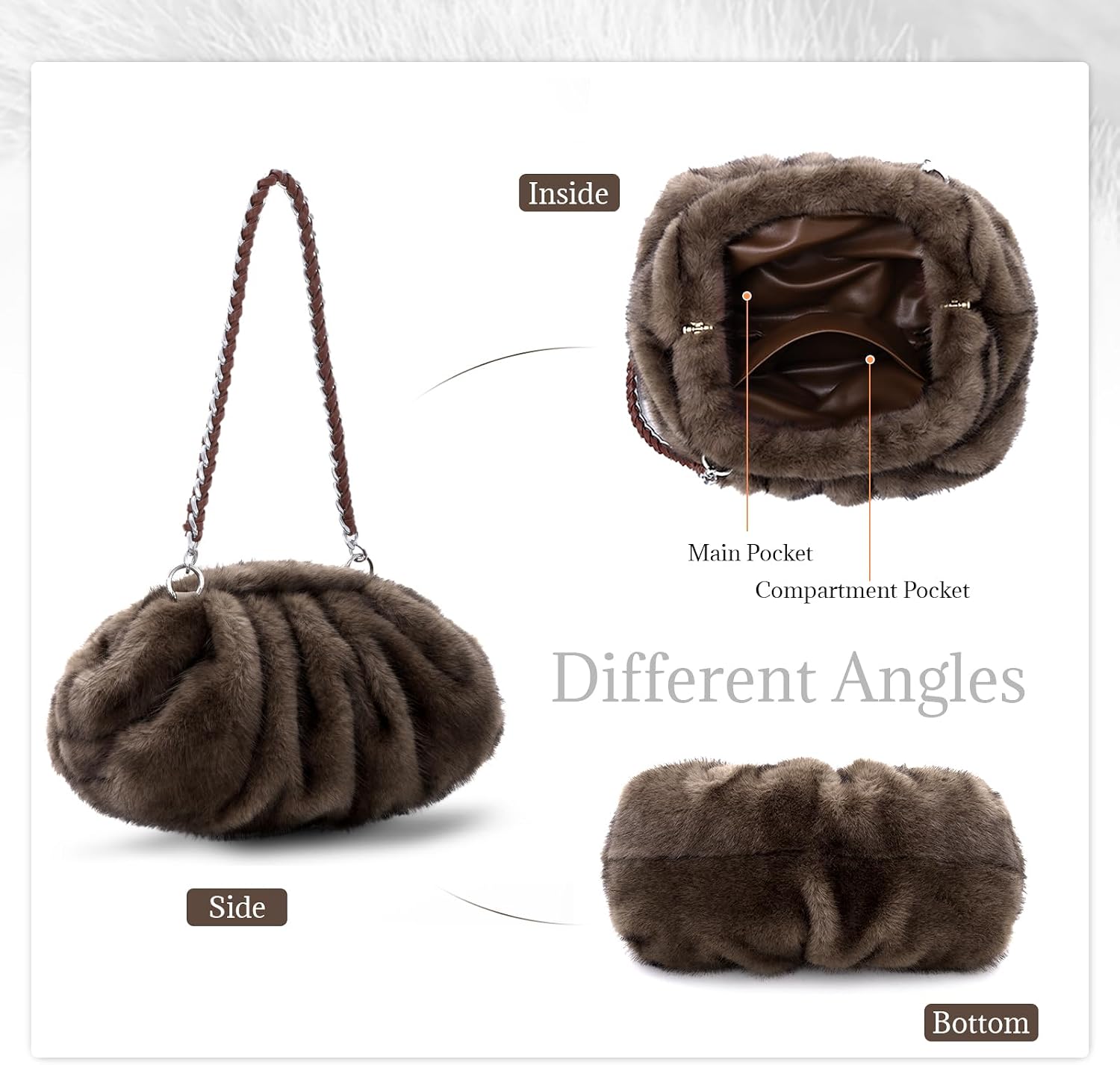 Emprier Faux Fur Shoulder bags for Women Dumpling Fluffy Clutch Purses Evening Handbag for Party Wedding