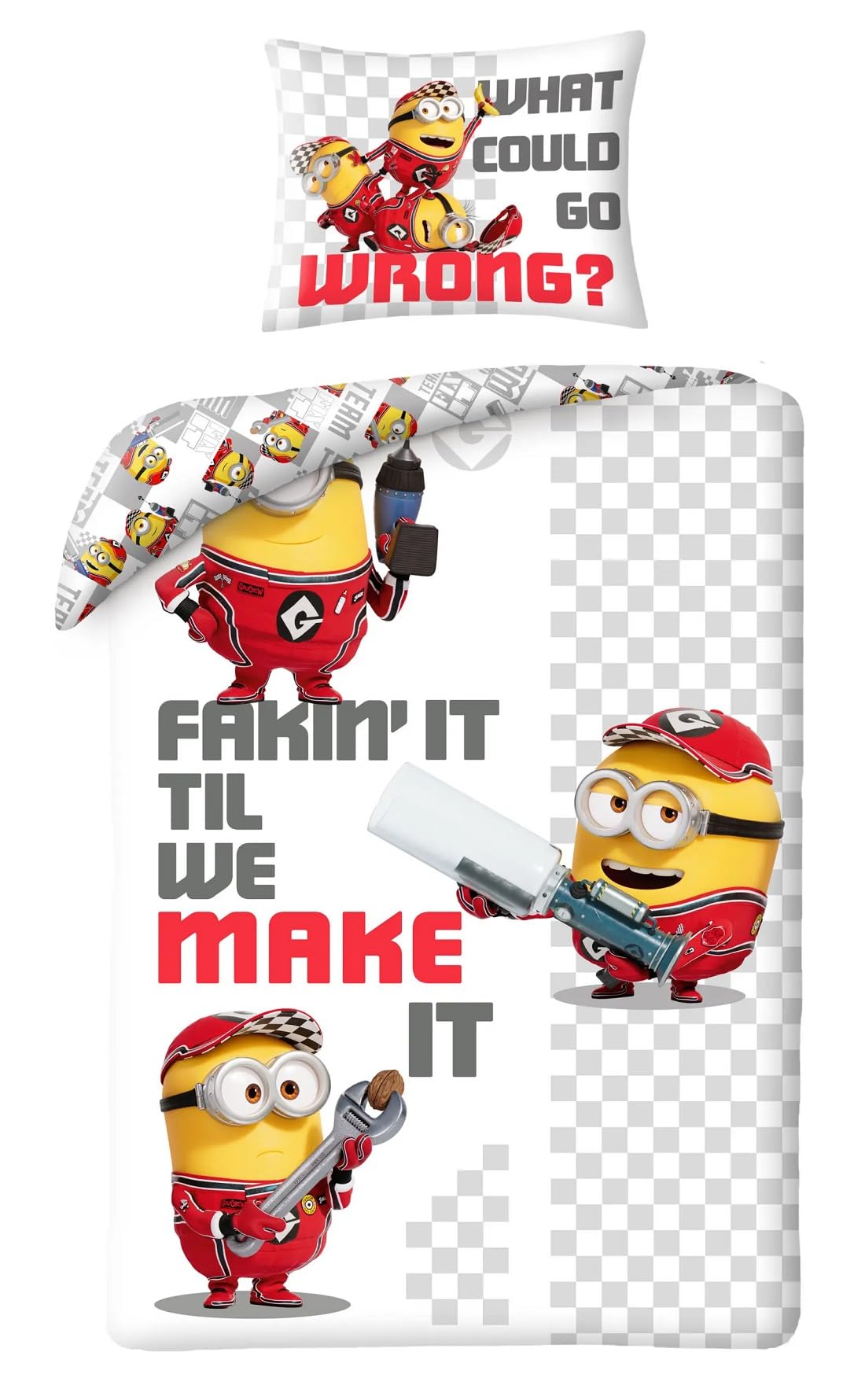 Halantex Minions We Make It Bed Set – Duvet Cover 140 x 200 cm with Pillowcase 70 x 90 cm – 100% Polyester Multi-Coloured
