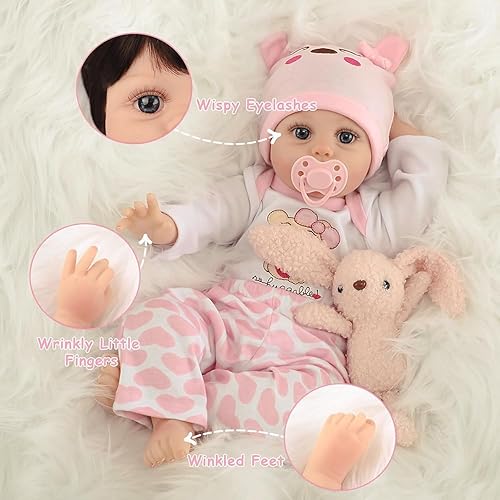 Miniatura 3 de Muñecas Reborn Baby Girl de silicona realista de 22 pulgadas, muñecas Bebe de la vida real, cuerpo de tela de vinilo suave hecho a mano con kit