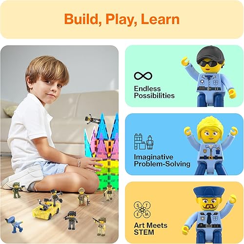 Miniatura 4 de Picasso Toys - Figuras de acción magnéticas, personajes de aplicación de la ley para construcción, bloques de construcción, juego de juguetes de