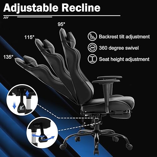 Miniatura 5 de Silla de juegos de masaje de carreras con reposapiés  Silla ergonómica de escritorio de oficina de policarbonato con respaldo alto, sillón