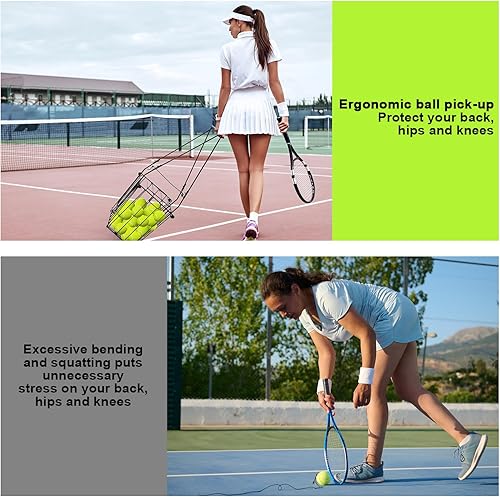 Miniatura 7 de Colector portátil de pelotas de tenis de pickleball con rueda, capacidad de 90 pelotas de tenis, cesta de pickleball recolector, contenedor de tolva