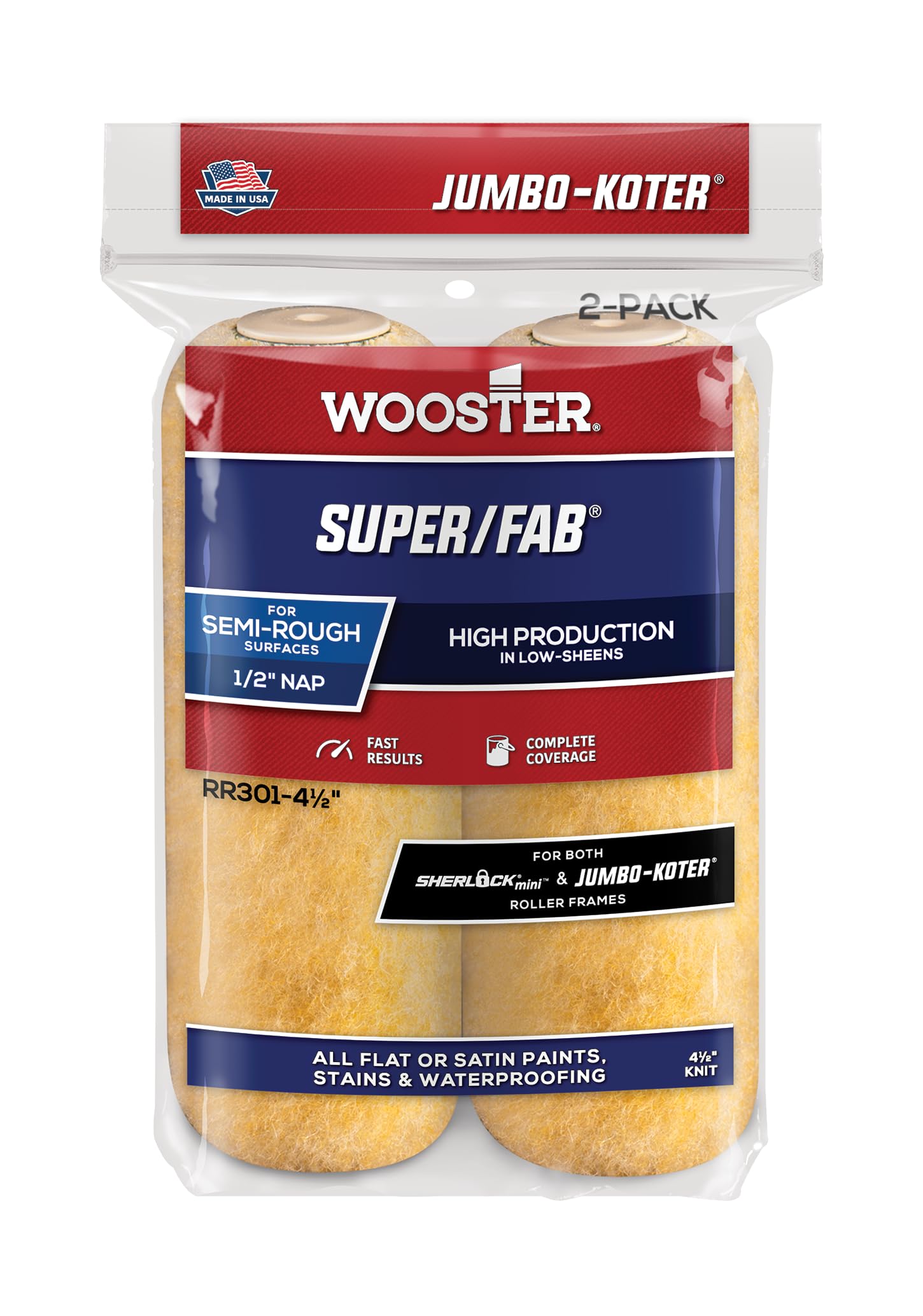 Wooster Brush Golden Yellow Rr301-4.5 Jumbo-Koter Super/Fab Roller Cover, 4.5 Inch