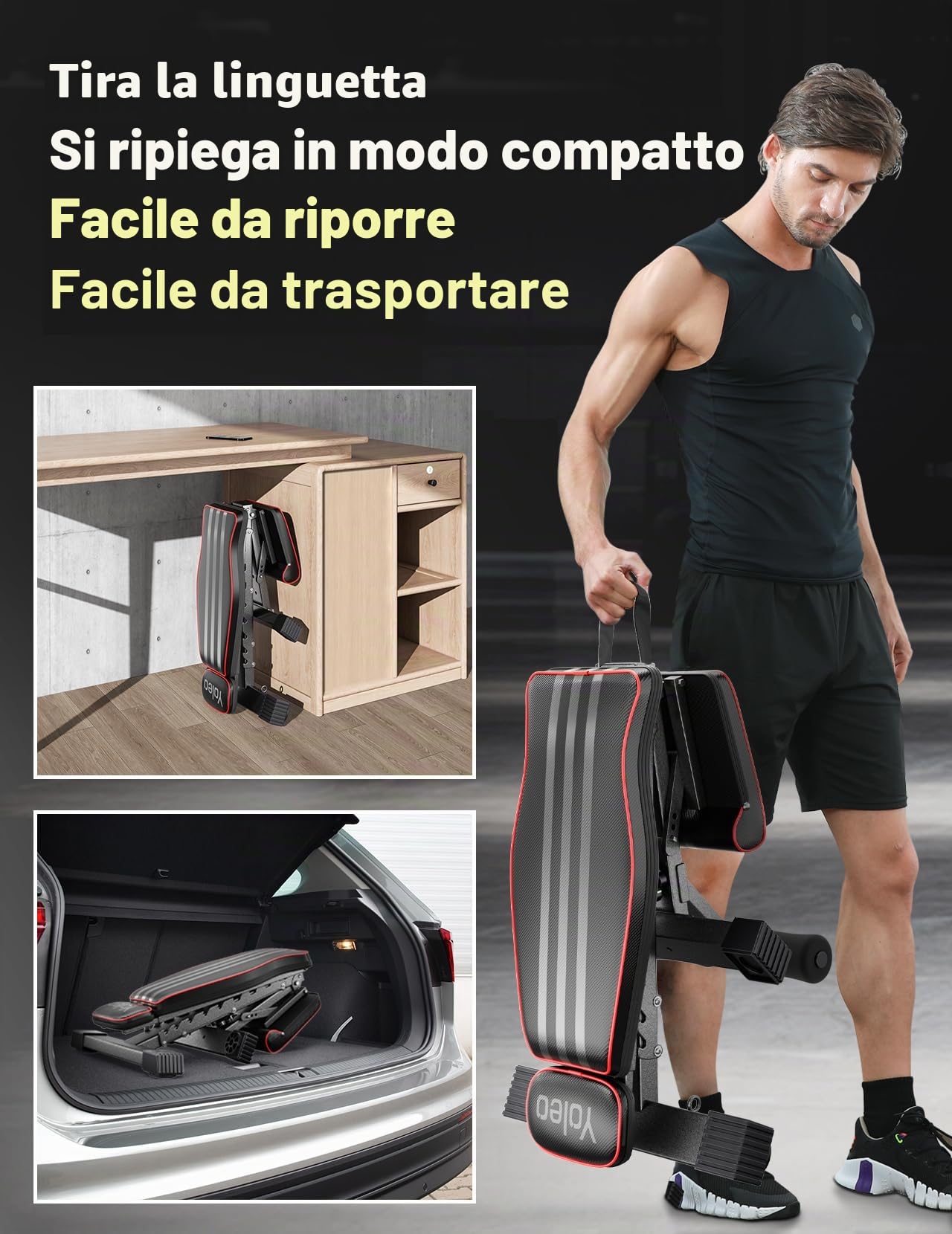 YOLEO Panca pesi regolabile per palestra domestica, certificata ENISO per 375 KG, preassemblata al 98%, panca da palestra pieghevole con 84 posizioni (inclinata, declinata e piana), seduta più ampia