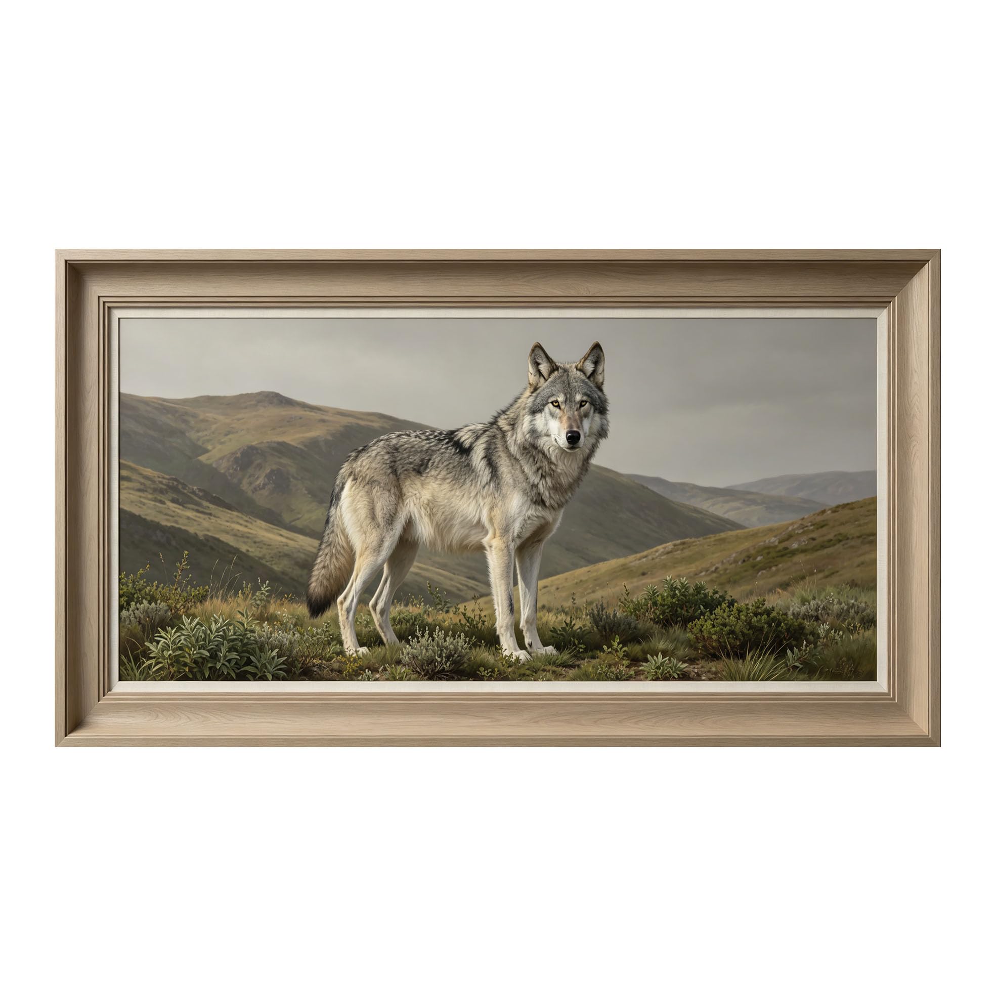 Murasolite 3D 3D Framed Wall Art 50cm×90cm Mountain Wilderness Wolf Landscape Oil Painting SelfAdhesive Fabric Mural Wall Decor, Peel and Stick No Damage to Wall for Bedroom Living Room