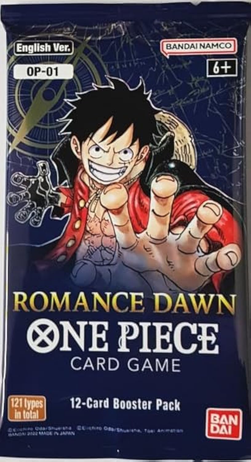 One Piece Card Game OP-01 Romance Dawn – Booster con 12 cartas – Inglés + HeartForCards (1 Booster)