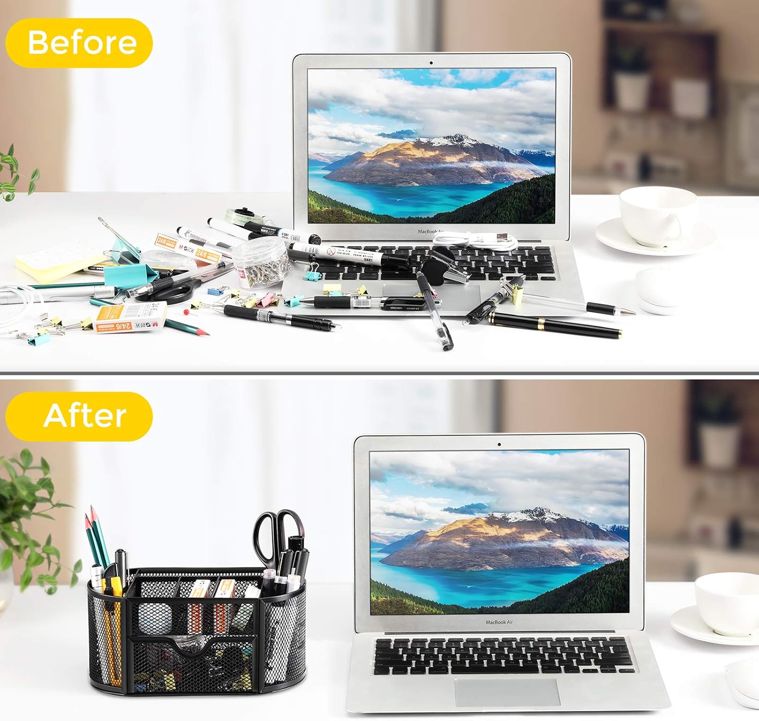 SITHON Mesh Desk Organizer, Multifunctional Office Desktop Stationery Organizer with Drawer, Pencil Holder, Home Office Supplies Desk Accessories Organizer, Black