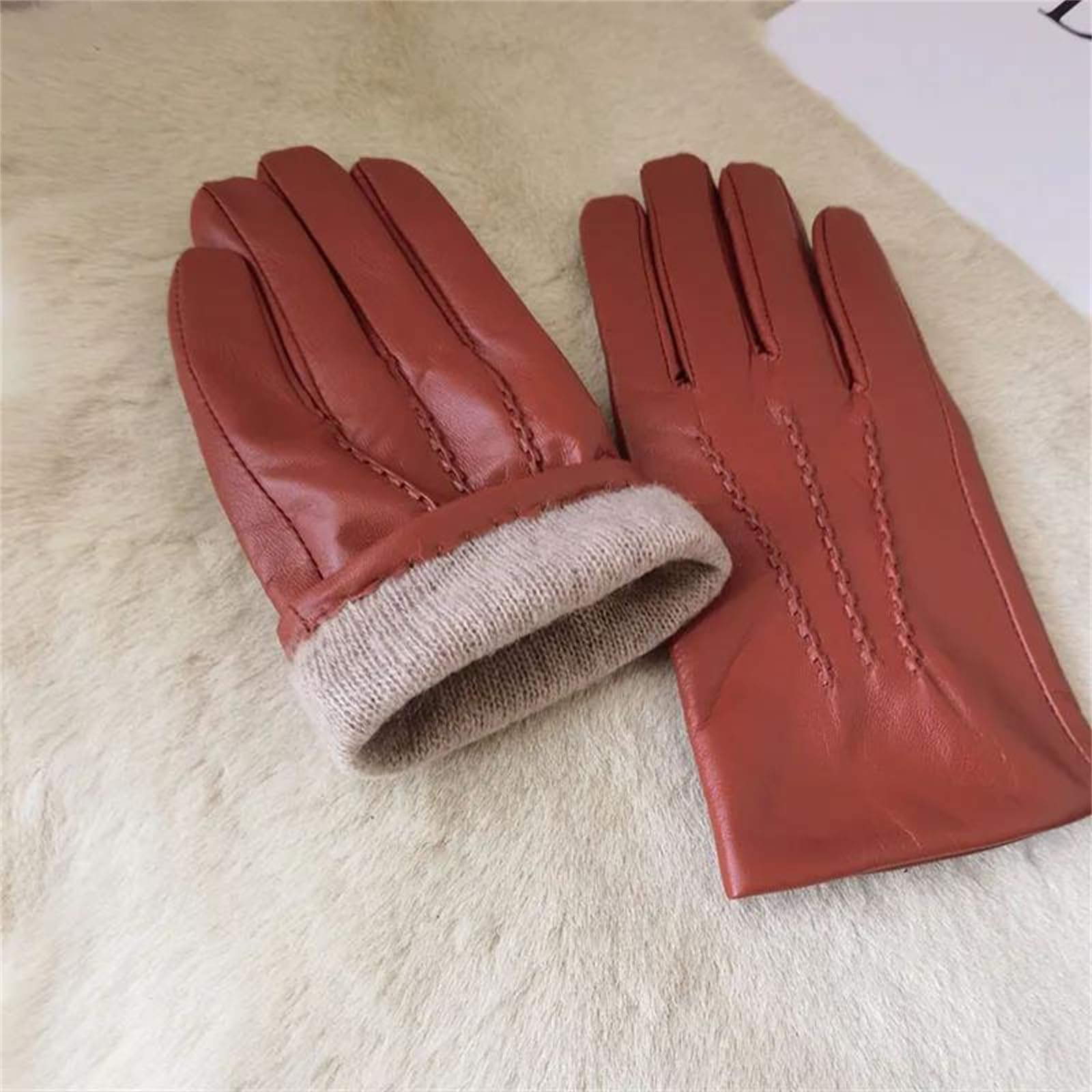 Guantes de piel de oveja auténtica para hombre, con forro de lana, para invierno, cálidos, para ciclismo, conducción al aire libre
