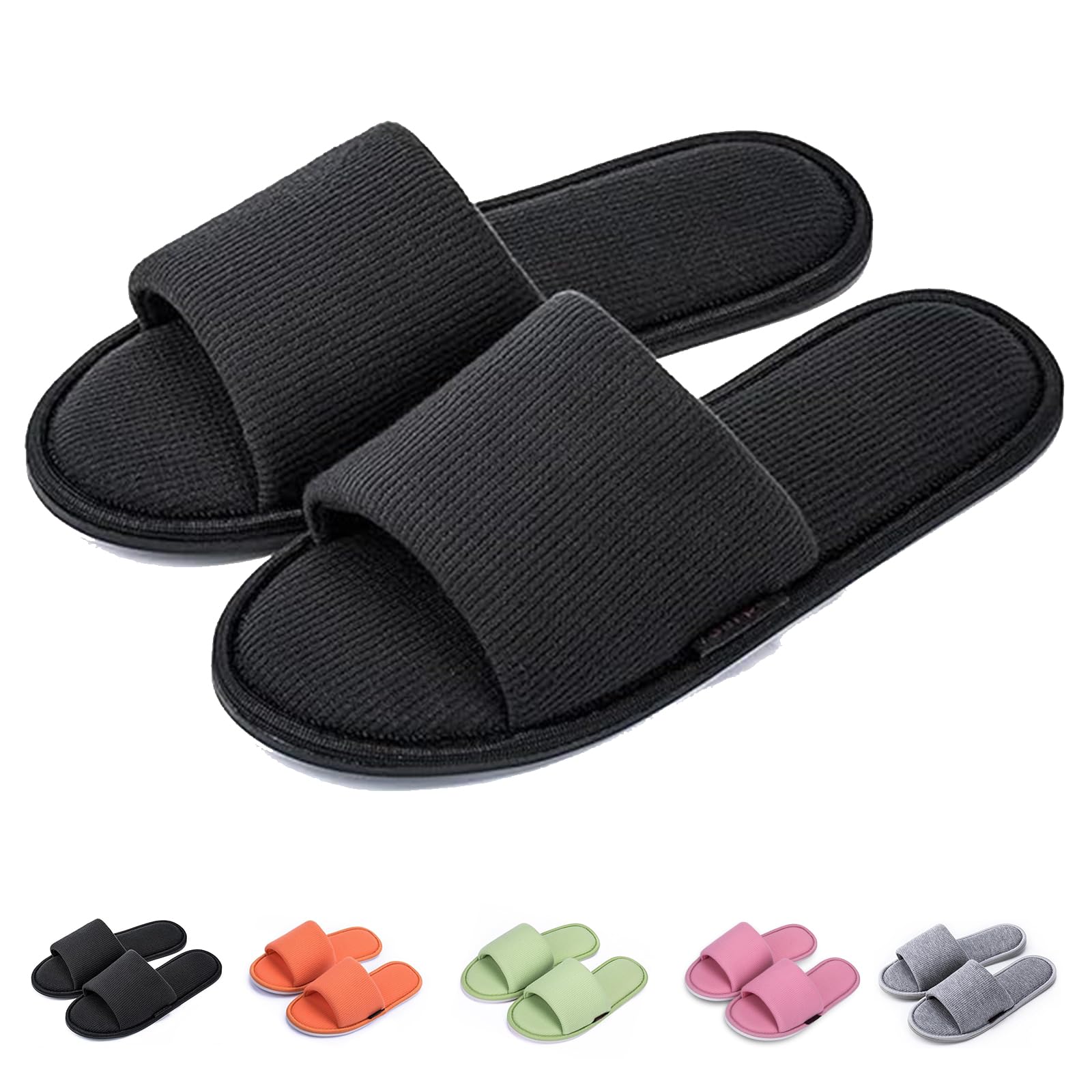 Yoerpe Women's Open Toe House Slippers – Breathable Waffle Fabric, Memory Foam Cushioning, Slip-On Summer Indoor Slippers, Non-Slip TPR Sole, Easy