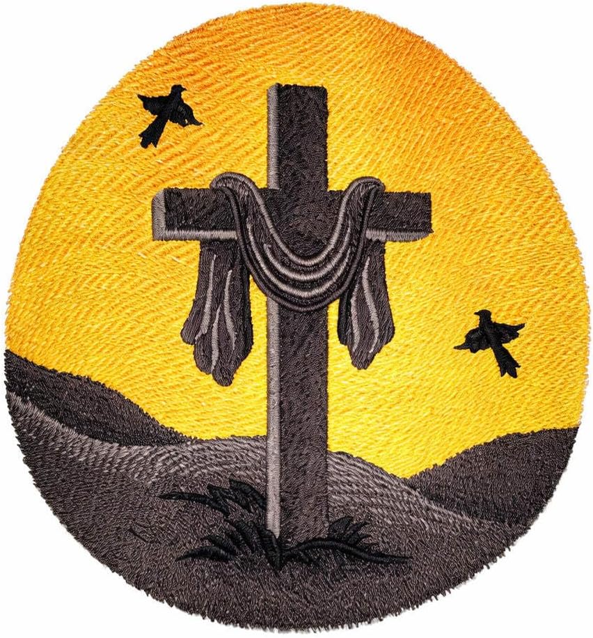 Draped Cross Silhouette Embroidery Iron On/Sew Patch [6.39" x 5.85"][Made in USA]