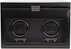 Wolf Heritage 270402 - Double Watch Winder with Tempered Glass Cover - Black Vegan Leather - Storage for 2 Extra Watches and Removable Travel Case - Quiet Motor with Patented Technology