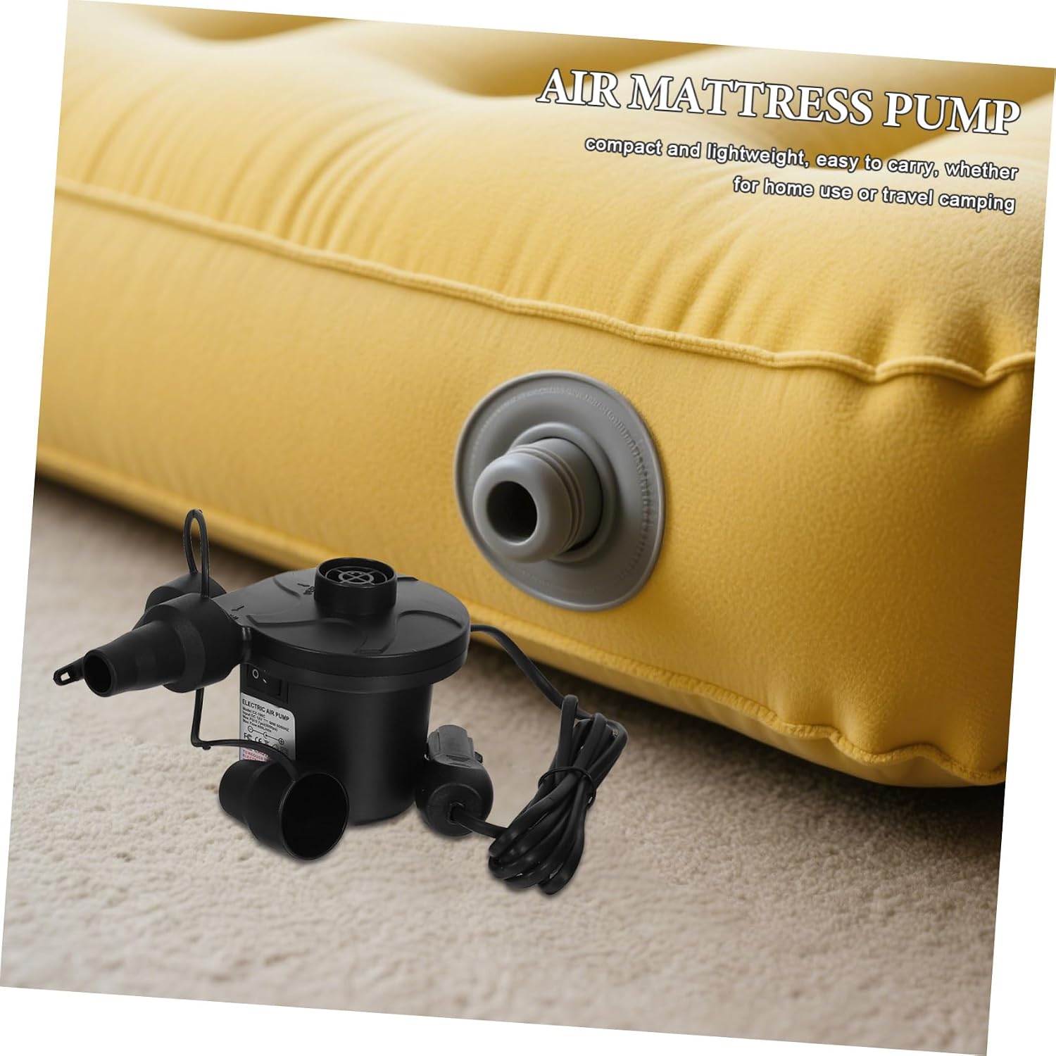 Electric Air Pump with 3 Nozzles for Inflatable Devices, Abs Material, Low Noise Operation, Portable Mini Pump for Travel and Camping Use