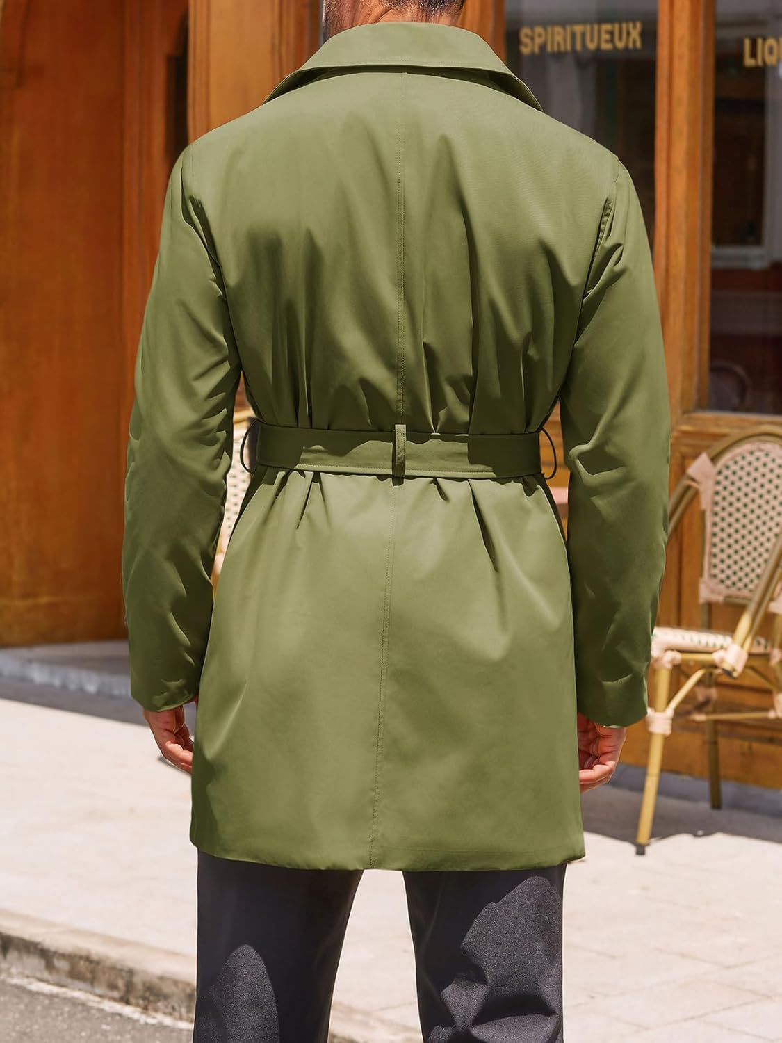 Runcati Mens Double Breasted Trench Coat Notched Lapel Windbreaker Jackets Causal Overcoat With Belt - Image 3