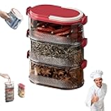 Multi-layer Sealed Spice Organizer, Travel Spice Containers Kit, 5-Layer Spicestorage Box Stackable with Lock Lid, Suitable for Refrigerators, Closets, Outdoor Picnics (Red-3layer)