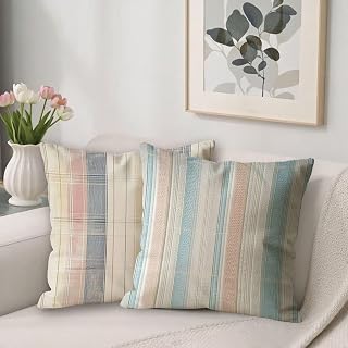 Funda Almohada 35x35 Fundas Cojines Color Raya 2 Pack Cómodo Durable Fundas Cojines Sofa, Impermeable Transpirables Lino Grandes Cojines Decorativos, para Sala Sofá, Cama Decoracion Hogar H-184