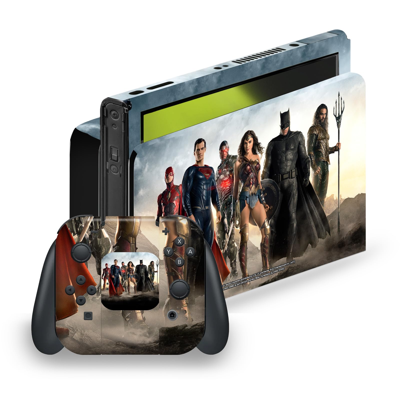 Head Case Designs sous Licence Officielle Zack Snyder's Justice League Groupe Coloré Snyder Cut Art Personnage Vinyle Autocollant De Jeu Peau Autocollant Compatible avec Nintendo Switch OLED Bundle