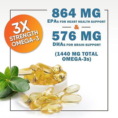 Miniatura 9 de Aceite de pescado Omega 3 2400 mg  Ácidos grasos EPA y DHA de triple fuerza para el corazón, cerebro y articulaciones  Suplemento de sabor a limón