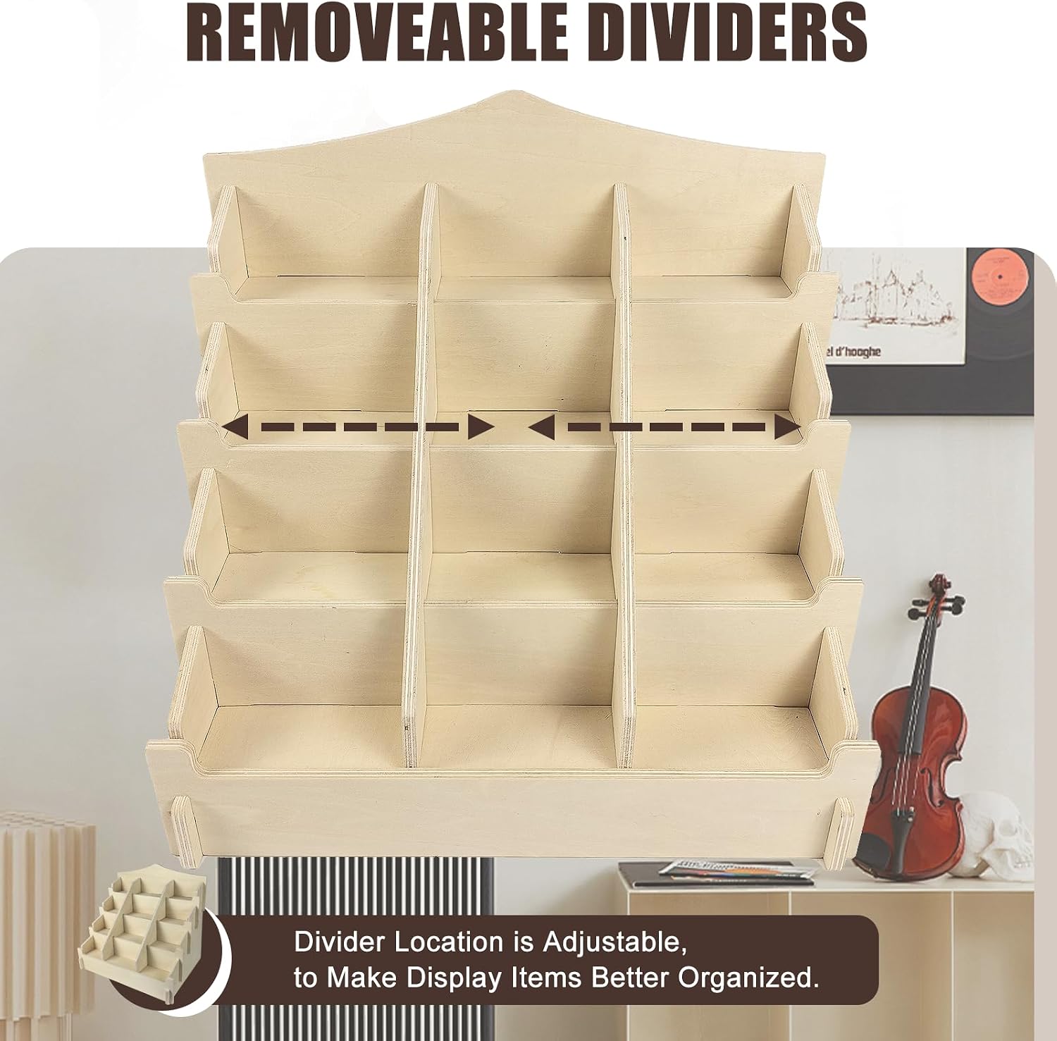 4 Tier Muti-Functional Display Stand with 12 Shelves, Portable Wooden Sticker Display Stand with Removable Dividers, Multipurpose Card Photo Postcard Display Rack for Vendors Retail Display Table