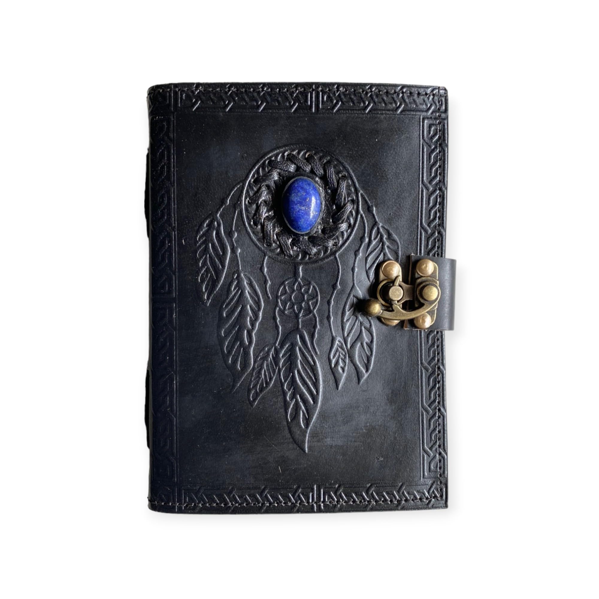 Urban Craft Black Dream Catcher Embossed Leather Journal with Blue Stone