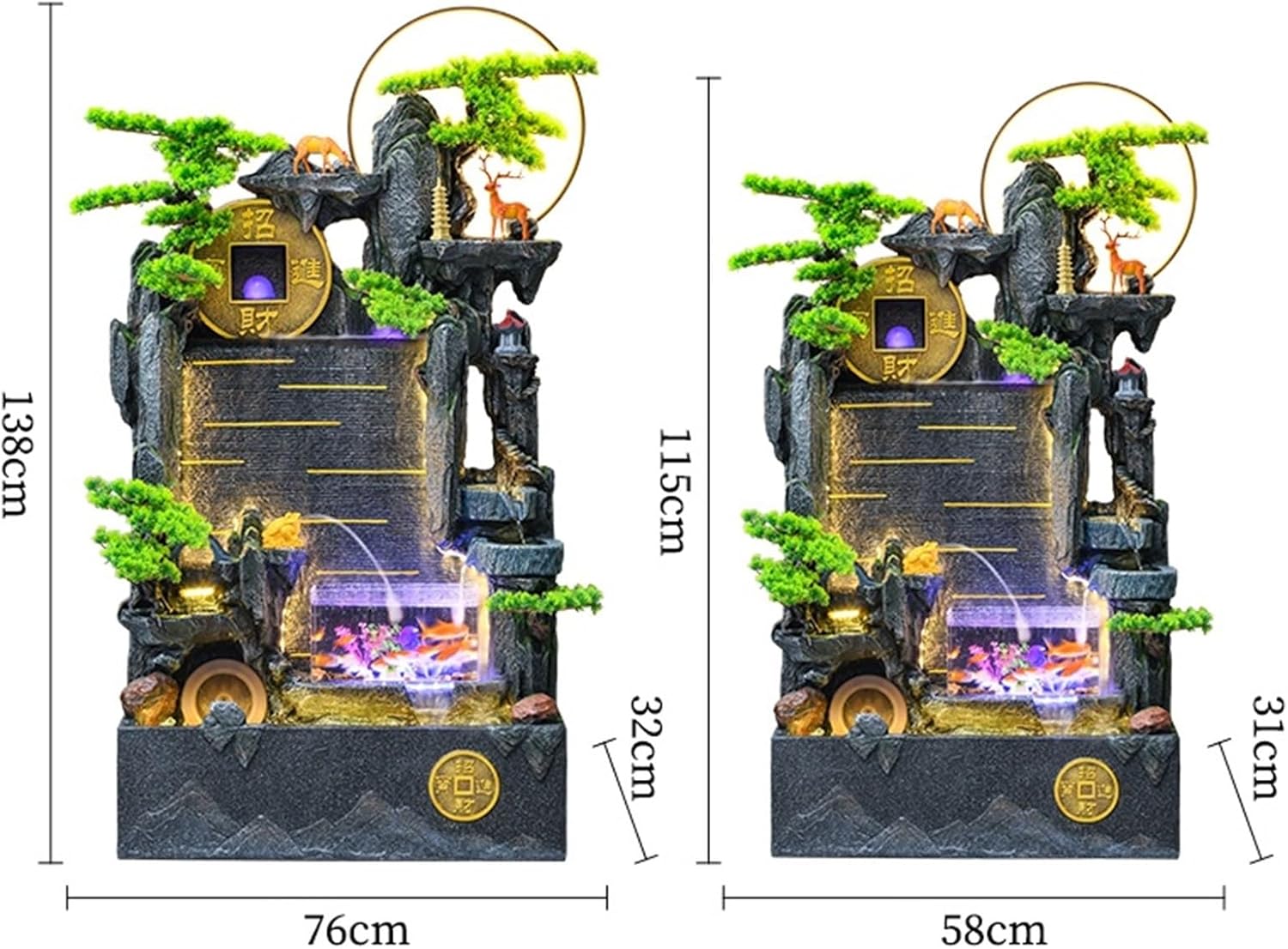 Floor Standing Water Fountain Living Room Balcony Rockery Water Fountain, Outdoor Fish Pond Fish Tank Decoration Freestanding Fountain(M)