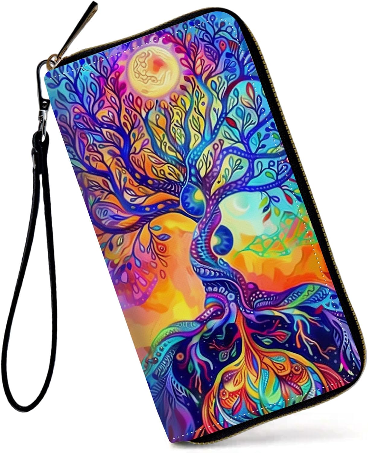 Womens Wallet, Large Capacity RFID Blocking PU Leather Wristlet Wallets for Women Ladies Men Credit Card Holder Zipper Wallet Phone Holder Clutch Travel Purse, Watercolor Tree