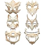 6 Pcs Halloween Cosplay Mask Japanese Half Scary Horror Skeleton Animal Skull Mask Costume for Adults Men Women Role Playing Decorative Novelty Party Props, 6 Styles
