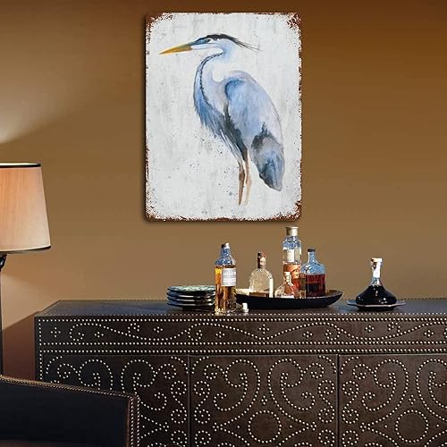 Miniatura 5 de Póster de metal impreso para pared, arte de pared azul pastel, grulla, pájaro, naturaleza, desierto, metálico, letrero de hojalata metálico,