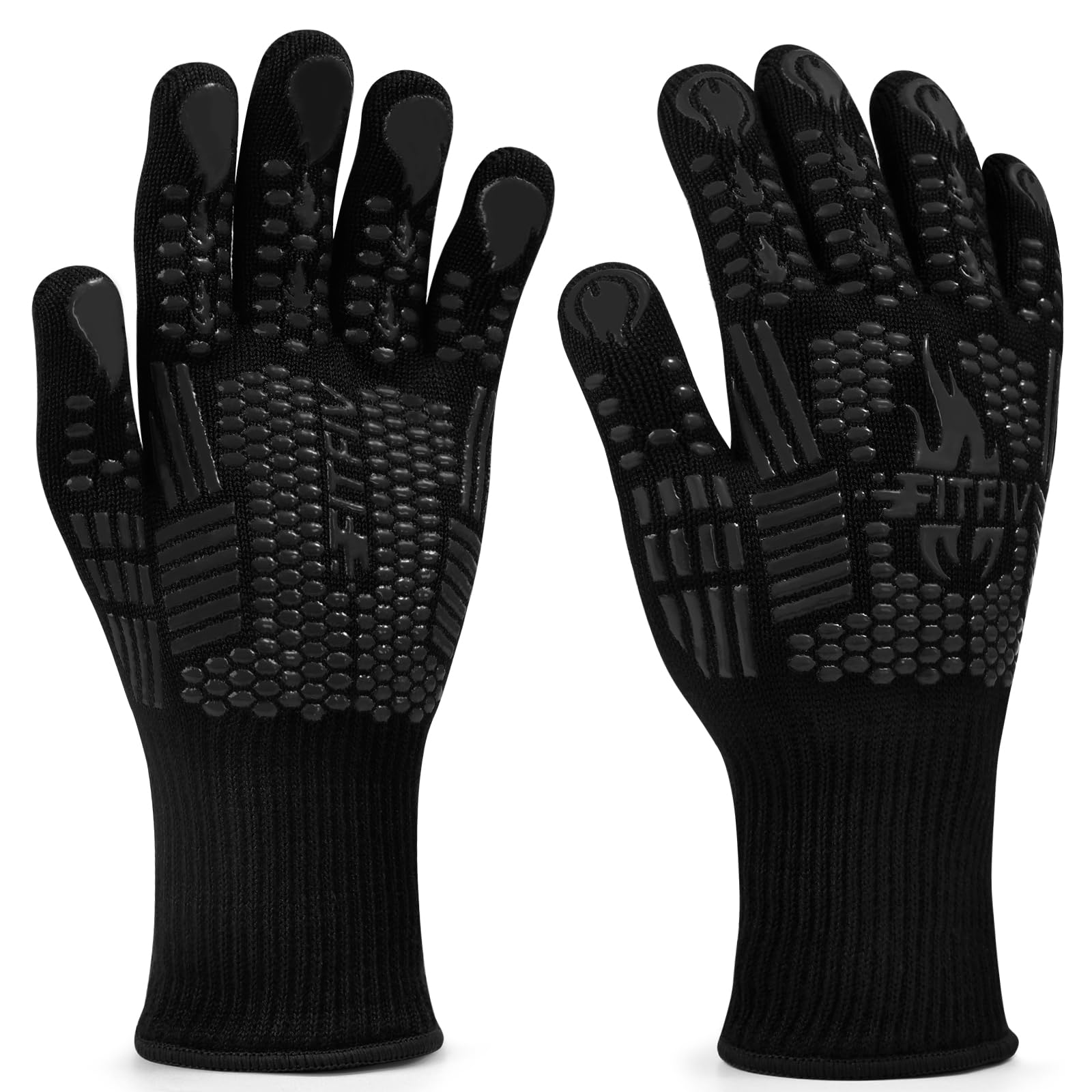 BBQ Gloves, Oven Gloves, 1472°F Extreme Heat Resistant Barbecue Gloves, Silicone Non-Slip Oven Mitts, Kitchen for Cooking, Grilling, and Baking (Black)