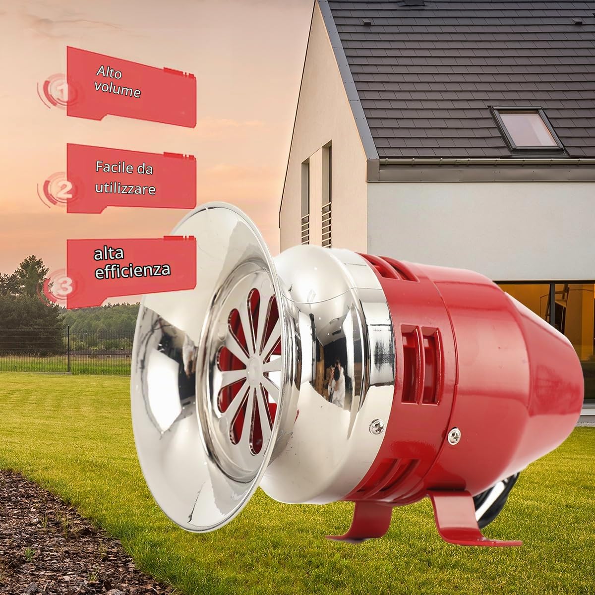 Industrielle Sirena di Allarme MS-390 - 120dB Motore Resistente in Acciaio 220V 100W ad Alta Decibel -30℃ Resistente al Freddo Suono Continuo (Rosso)