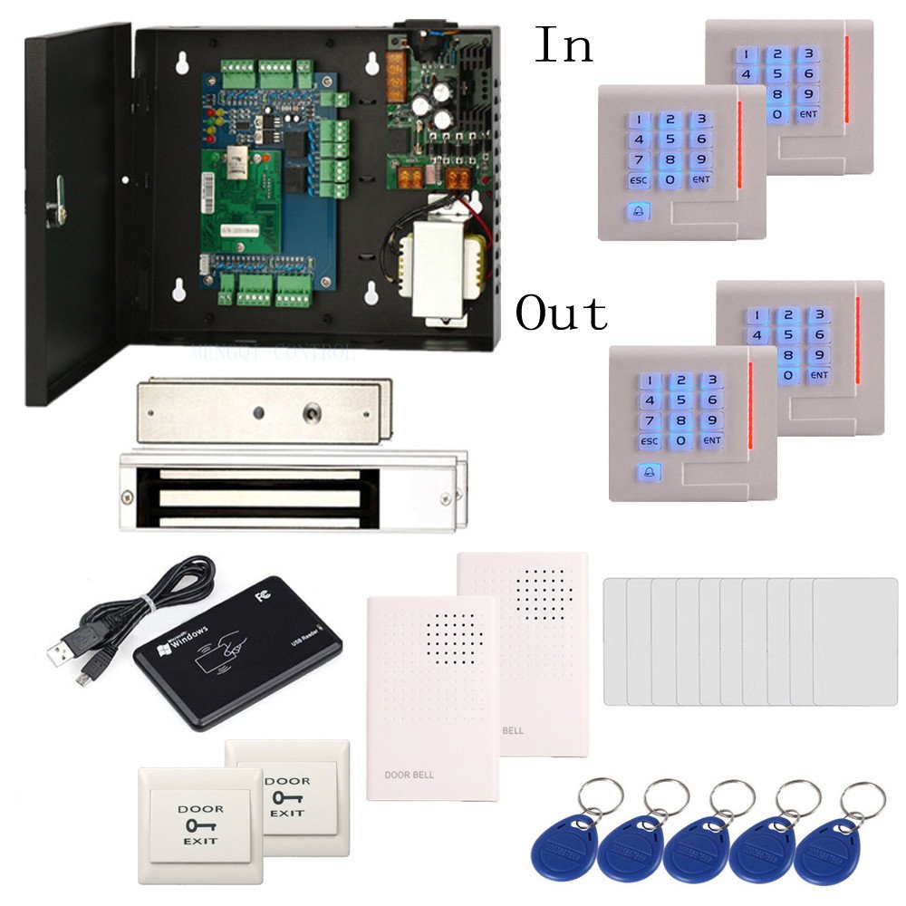 2 Door Access Control System Kit Swipe Card Two Way Tracking Enroll RFID USB Reader 600LBS electroma