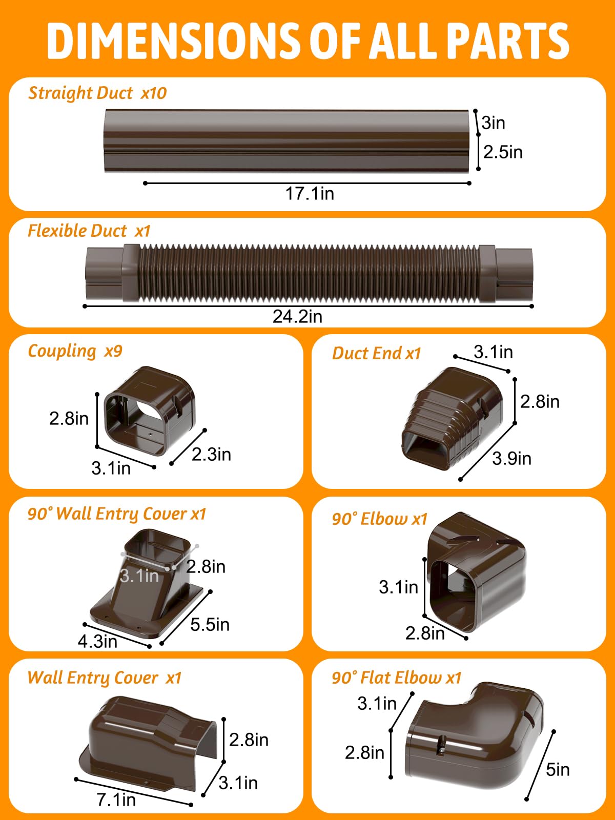 7,6 cm B x 4,6 m L Brown Line Set Abdeckungs-Set für kanallose Mini-Split-Klimaanlagen, PVC-dekorative Abdeckung für zentrale Wechselstrom- und Wärmepumpensysteme, Schlauchabdeckung