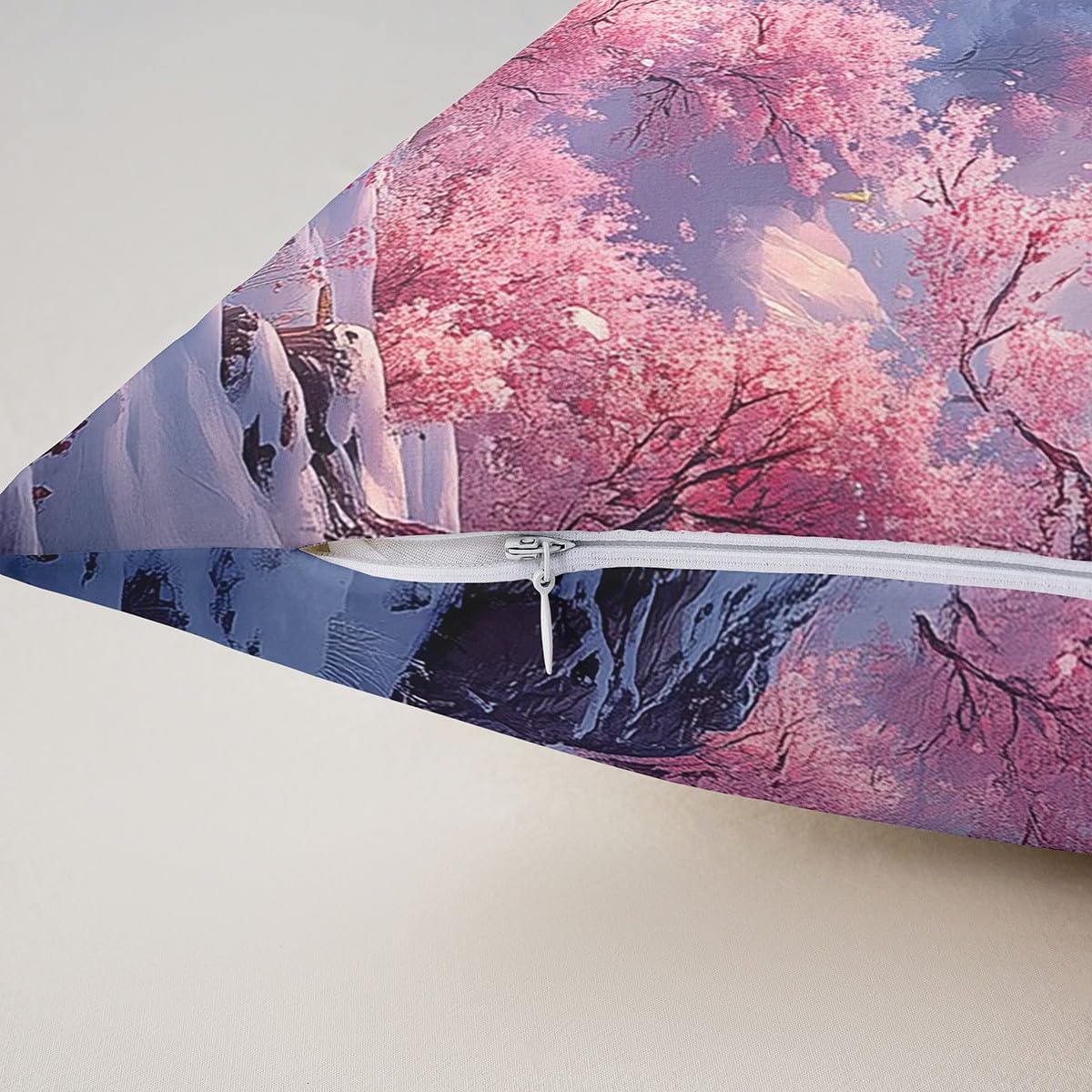 Romantic Castle Throw Pillow Covers 24"x24" Girlish Fairy Tale Pillowcases Dreamy Pink Cherry Blossom Reversible Print Cushion Cover Moon Nebula Clouds Pillow Covers for Sofa,Set of 2