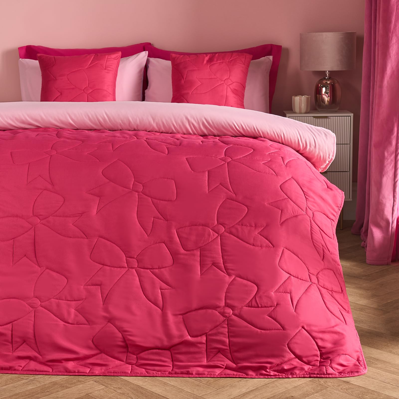 Ohs Women's Hot Pink Double Throw Blanket Bow Quilted Blankets For Super Soft Luxurious Bedspreads Double Size Lightweight Throws For Sofas Bedspread, - 150 X 200Cm