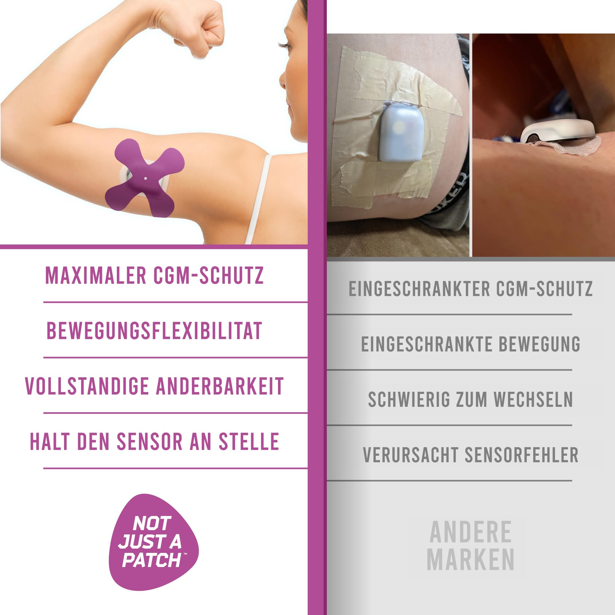 Not Just A Patch X-Patch Omnipod 5 Pflaster (20er Pack) - Schweißresistent & Sicherer Halt für optimale Haftung & sanften Schutz - 14 Tage Tragedauer (Lila)