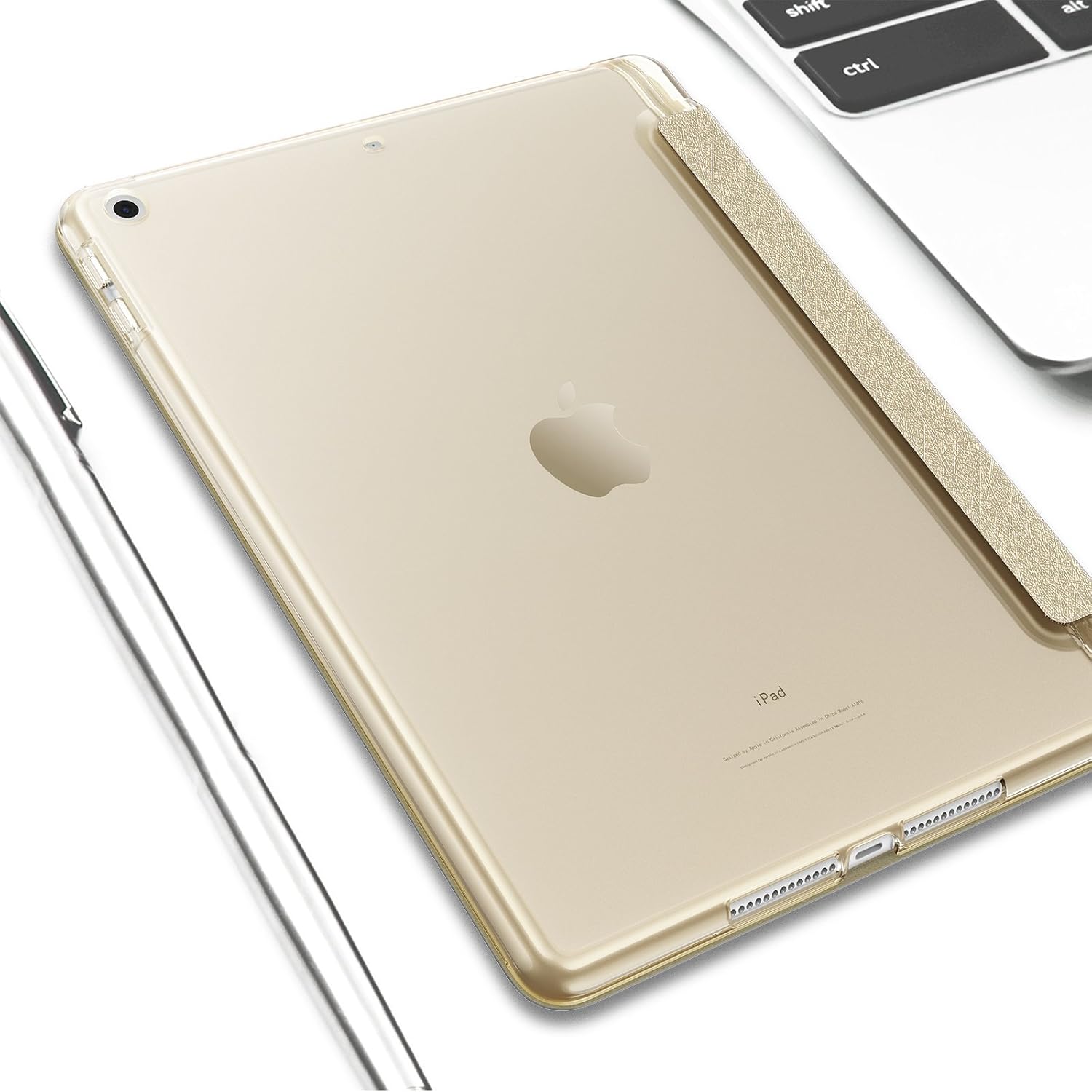 INFILAND iPad 9.7 2018 Translucent Frosted Back Case Cover with Apple Pencil Holder Compatible with Apple iPad 9.7inch (6th Gen) 2018, Gold