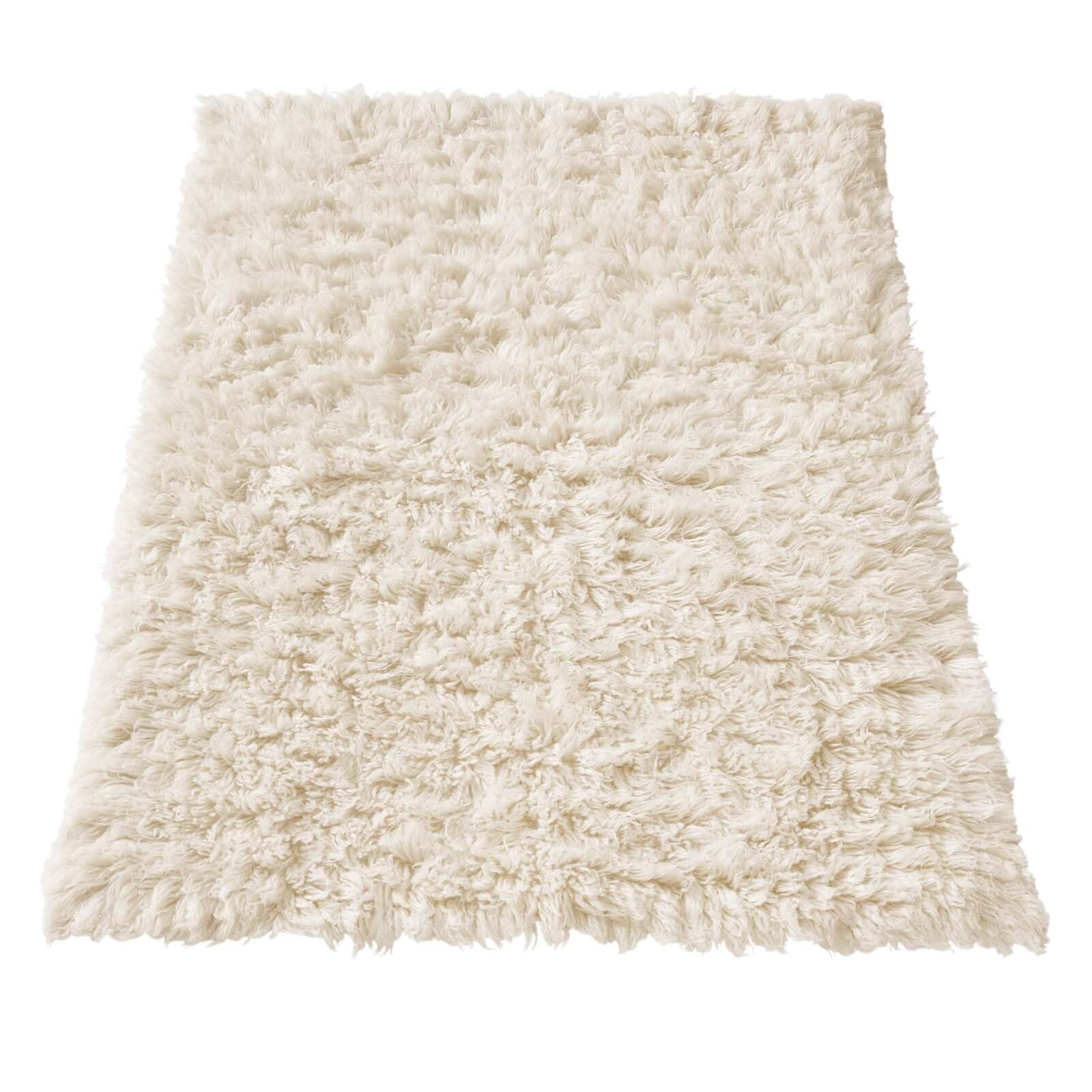 Taracarpet Teppich Wollteppich Flokati Diana aus Schurwolle, Schafwollteppich Hochflor Langflor fürs Wohnzimmer Schlafzimmer Esszimmer Weiss beige Creme 070x140 cm