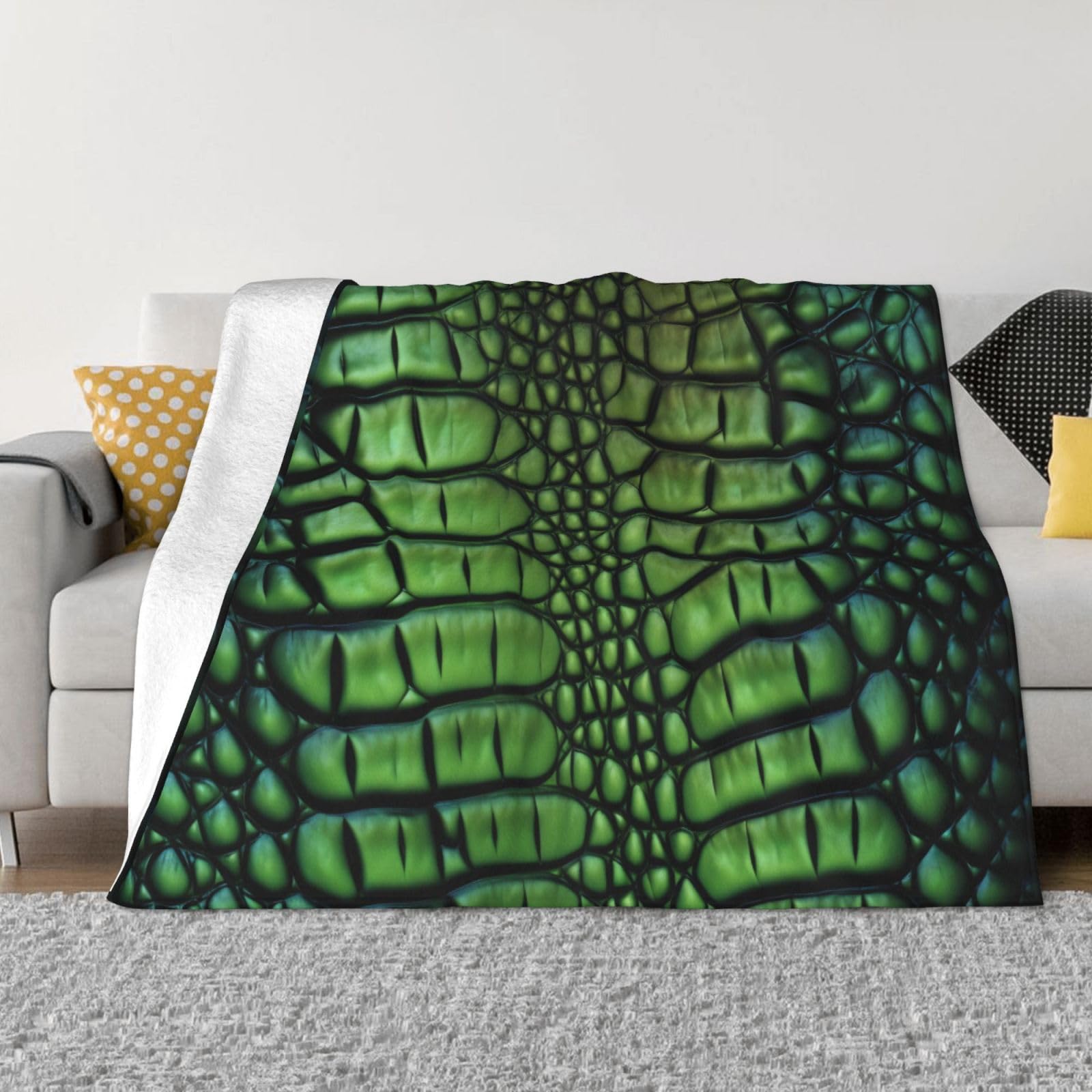 KLOPH Alligator Skin Throw Blanket 50"x40" Flannel Fluffy Warm Blanket for Couch, Reversible Plush Blankets for Bed, Comfy Fuzzy Blanket for Sofa, Plush Lightweight-Blankets for All Season