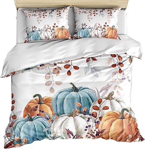 Miniatura 3 de Juego de ropa de cama tamaño California King de 3 piezas, juego de funda de edredón de otoño de calabaza, juego de ropa de cama suave para bebé,